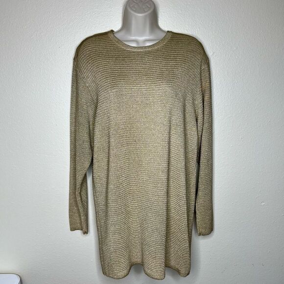 Vintage Talbots Gold Metallic Long Sleeve Button Neck Tunic Womens Medium FLAWS - Picture 16 of 16